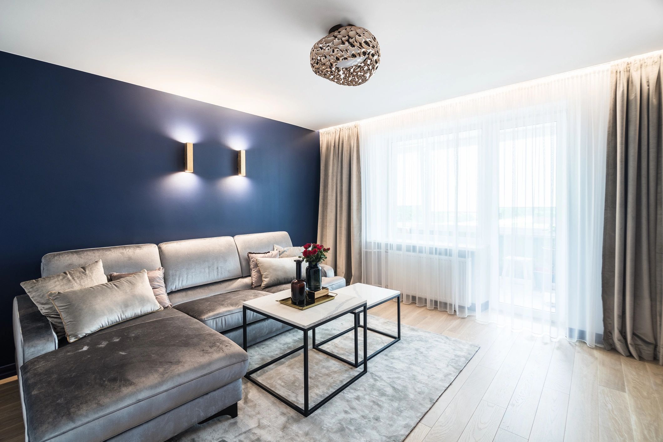 Staged modern living room interior