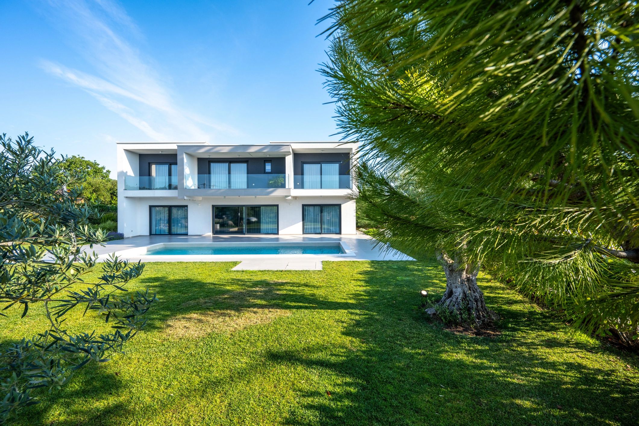 Luxury modern home exterior in daylight