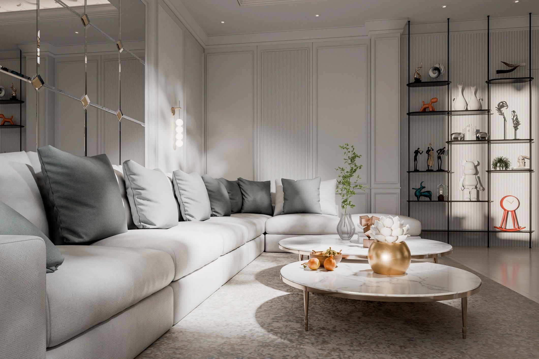 Bright staged living room interior