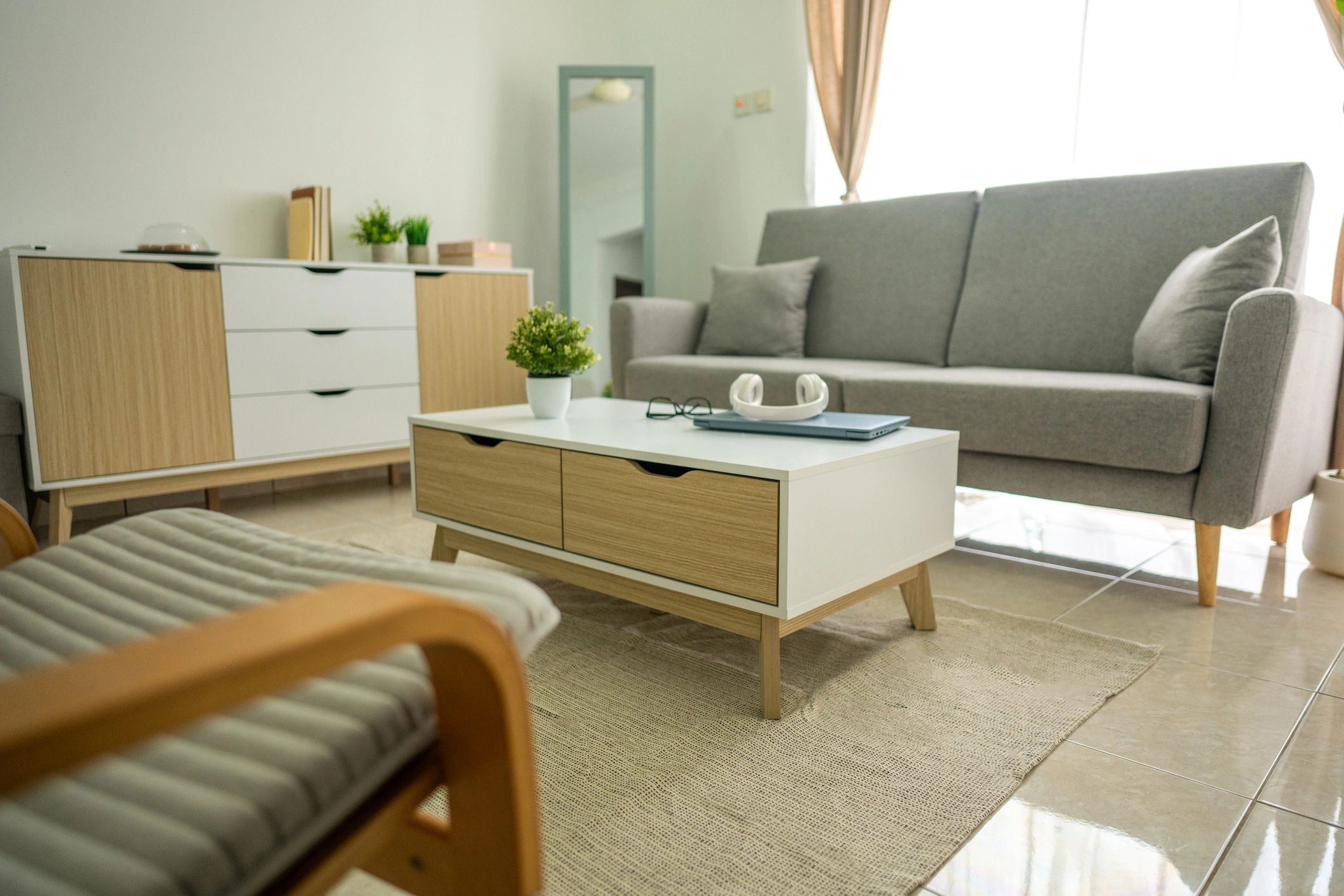 Minimalist living room with neutral tones